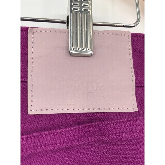ZARA Women's Purple High Waisted Flare Jeans Sz 4 | Wide Leg Raw Split Hem - Picture 4 of 11